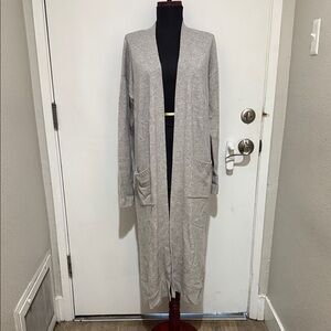 Tahari Light Gray Long Cardigan Sweater